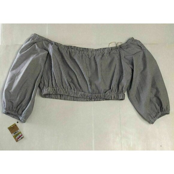 Rachel Rachel Roy Womens Blue Ruched Off-The-Shoulder Crop Top Shirt Size 14 - Picture 9 of 10